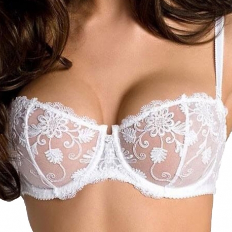 PAMELA - White Sheer Lace Balconette Bra